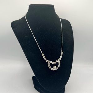 Vintage silver tone chain necklace rhinestone accents